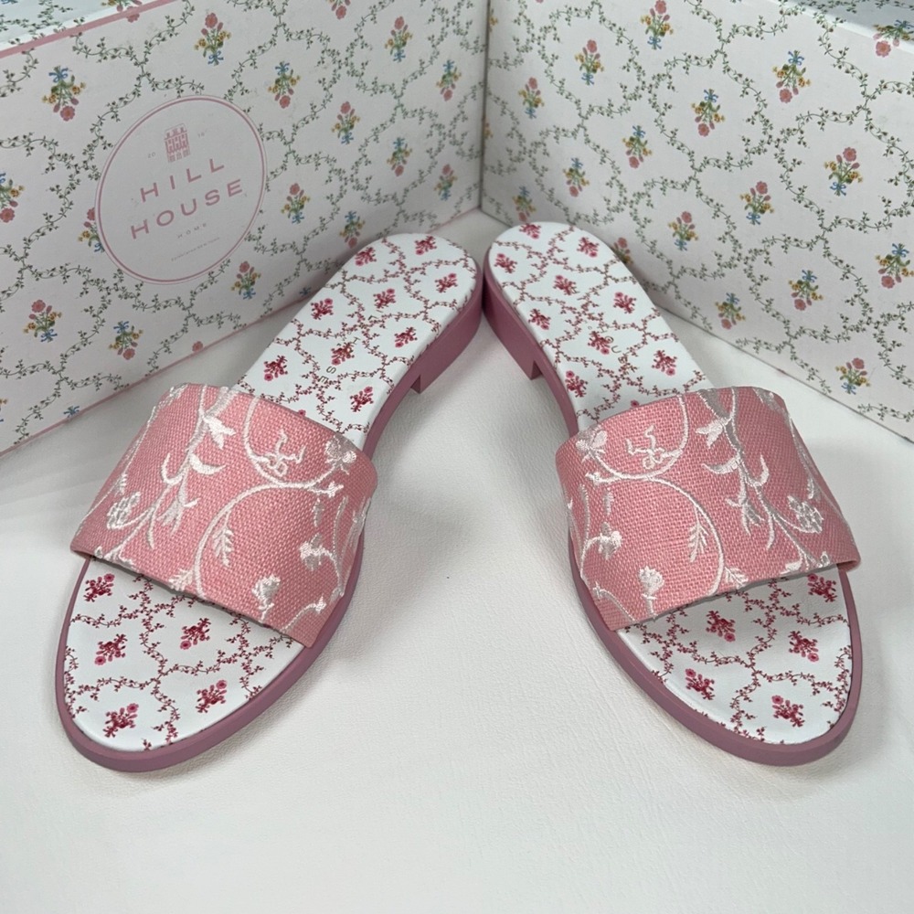 Hill House Home The Somerset Slide Slippers Pink Floral Toile Women's 8.5 NIB